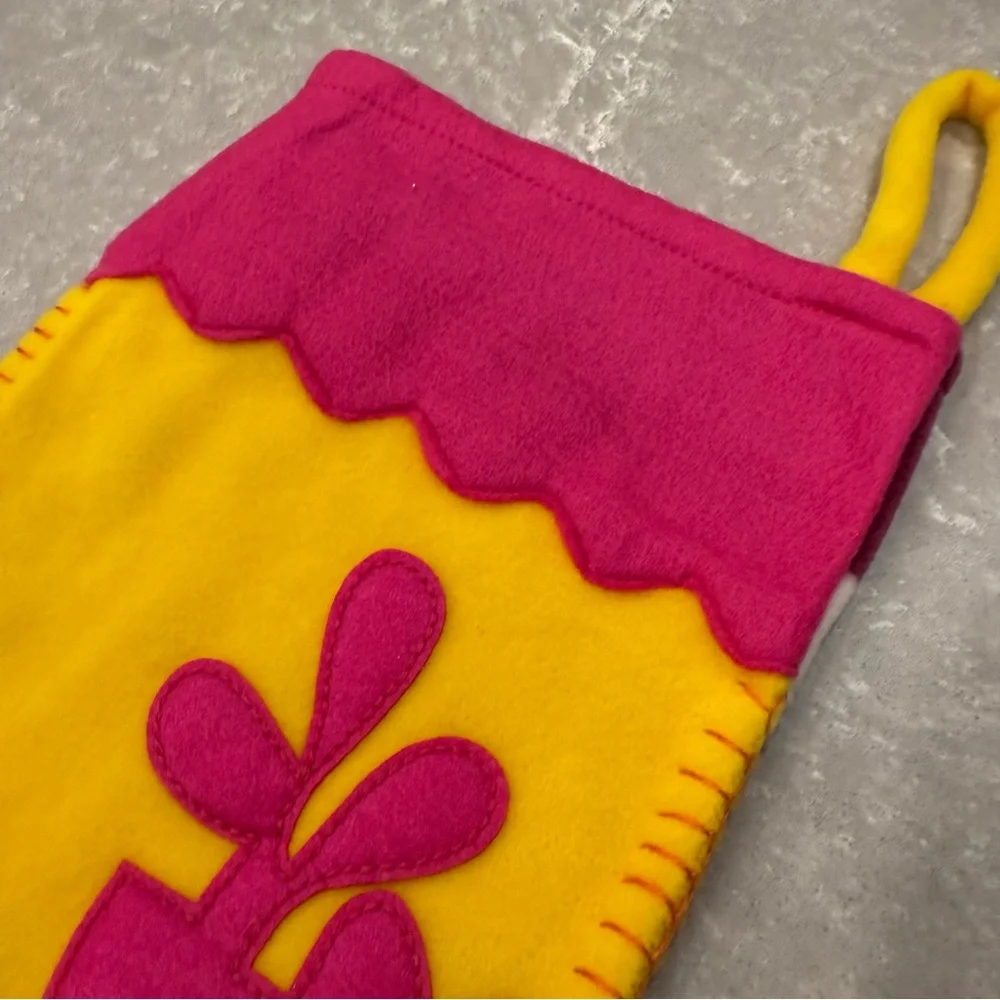 Old Navy Pink and Yellow Hobo Felt Appliqué Stocking with Jewels NWOT